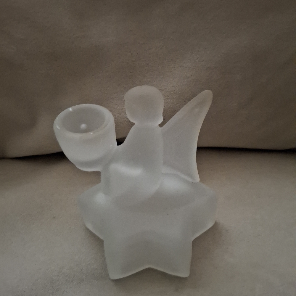 Frosted Glass Angel Candle Holder